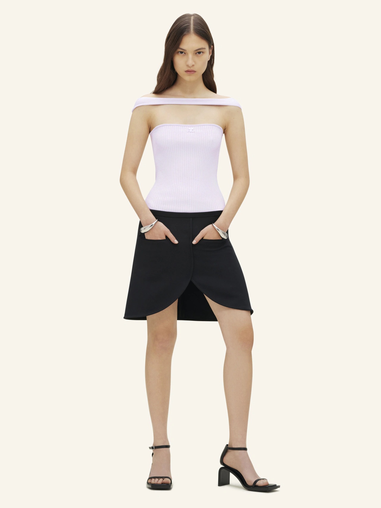 Courrèges Sleeveless Ribbed Knit Off-the-shoulder Top In White