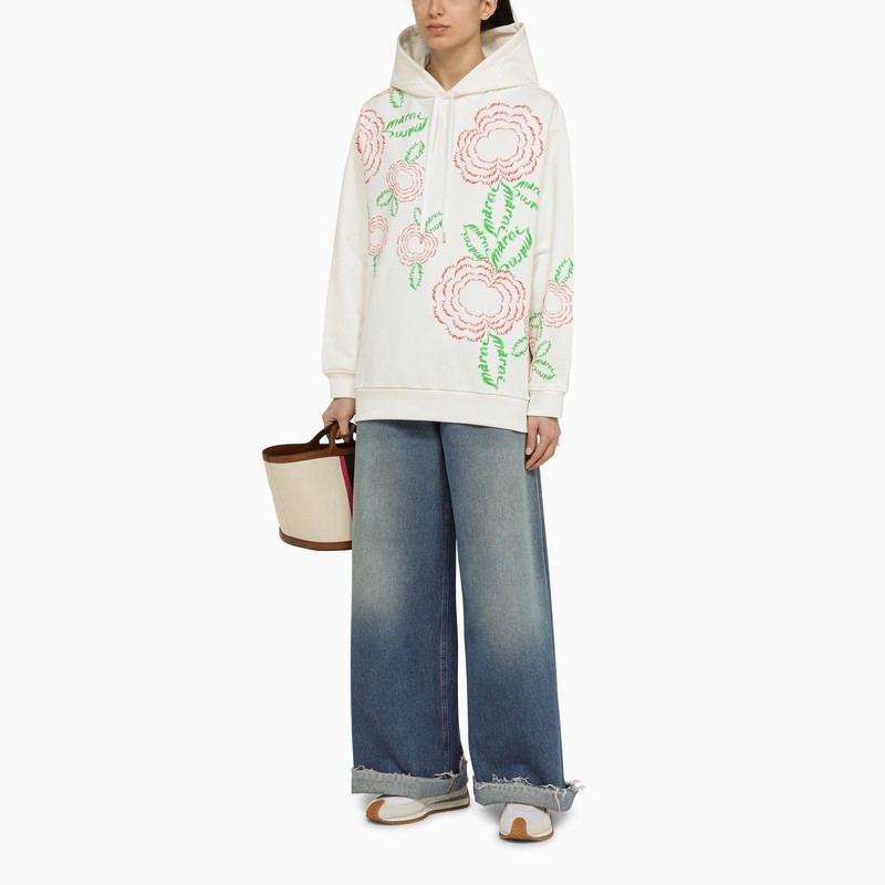 Shop Marni White Cotton Hoodie With Poppies