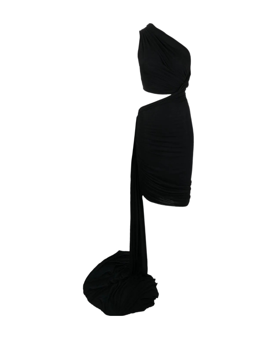 Rick Owens Ophelia One-shoulder Cutout Draped Velvet Mini Dress In Black