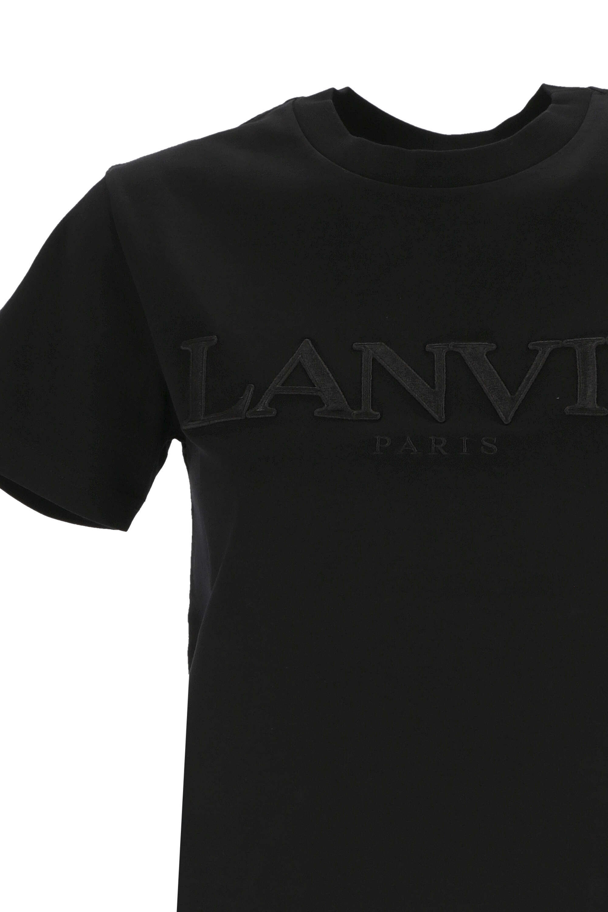 Lanvin Black Short-sleeved T-shirt With Embossed Logo In Black