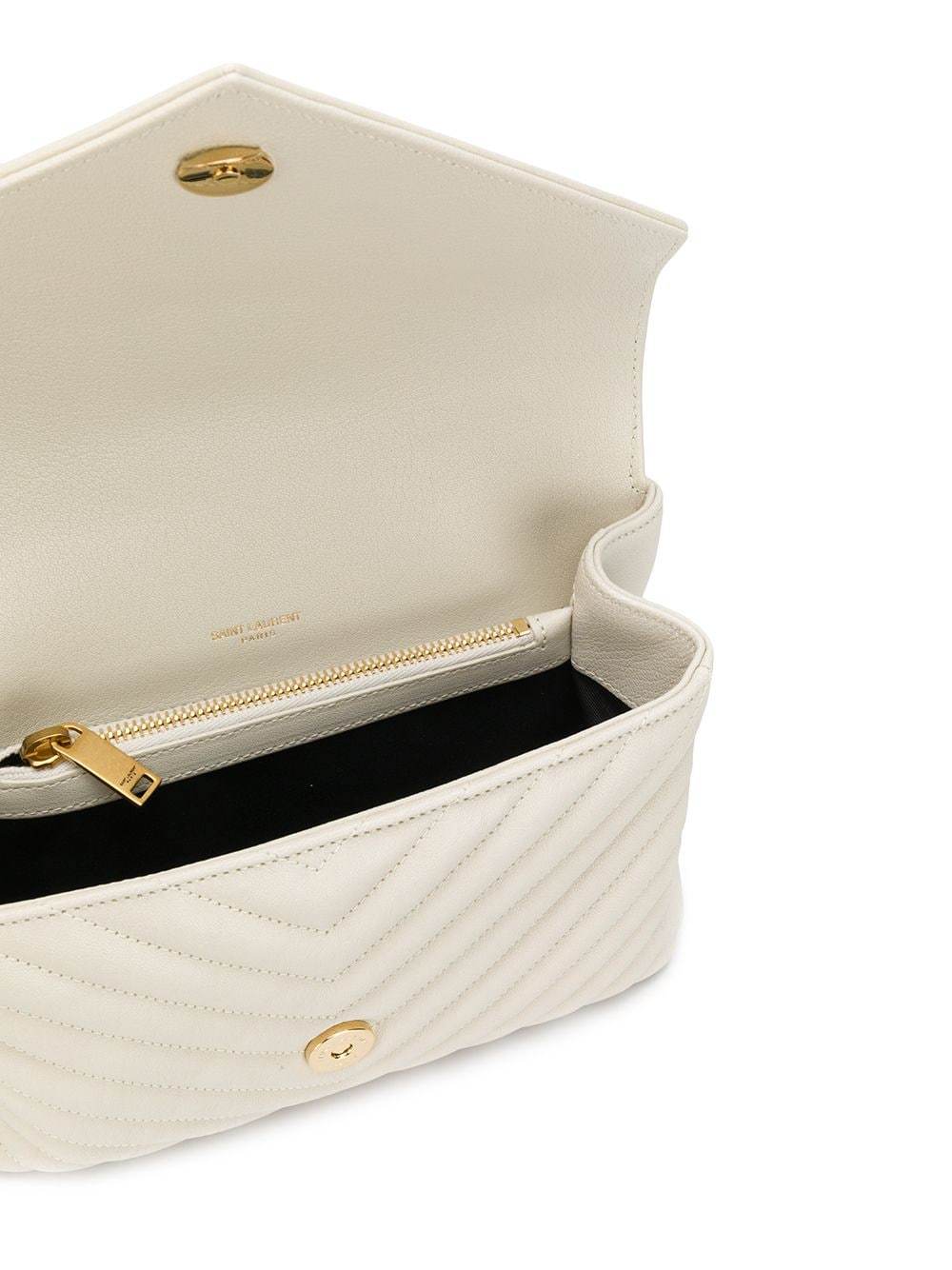 Saint Laurent Logo Plaque Quilted Shoulder Bag In Nude