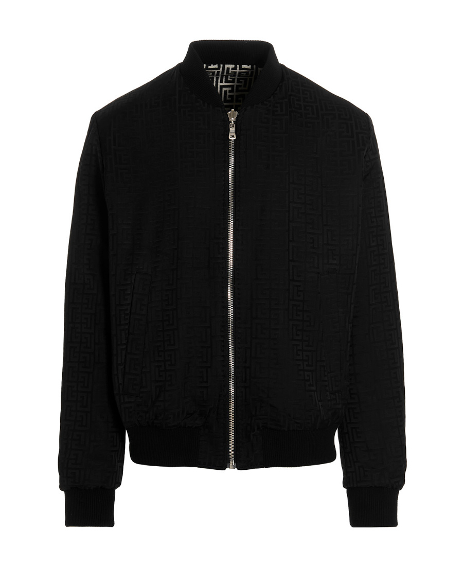 Balmain Monogram-pattern Reversible Bomber Jacket In Black