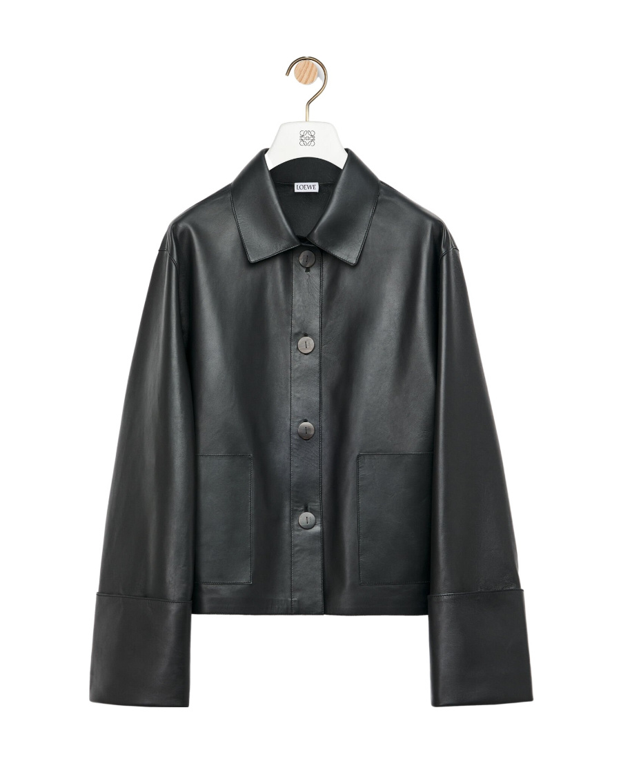Loewe Leather Collared Jacket In Black