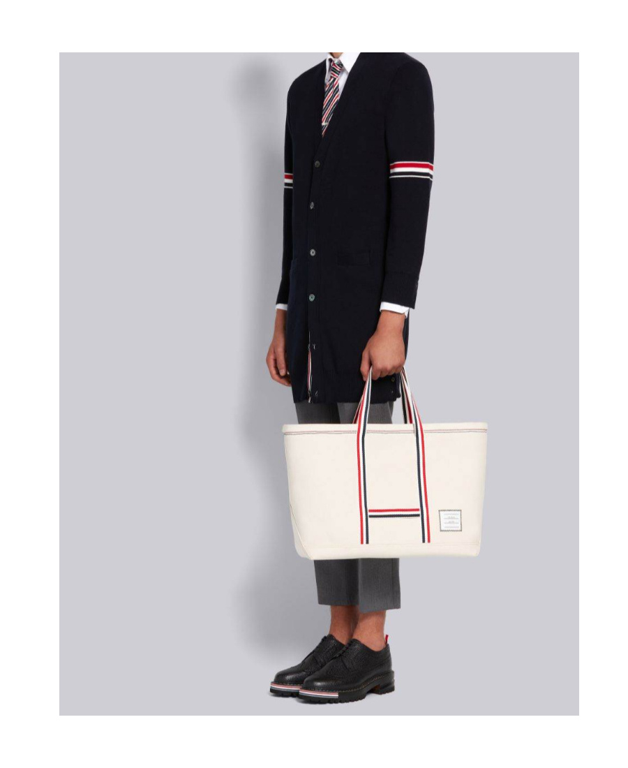 Thom Browne Off White Mens Double Face Canvas Medium Tool Tote Bag In White