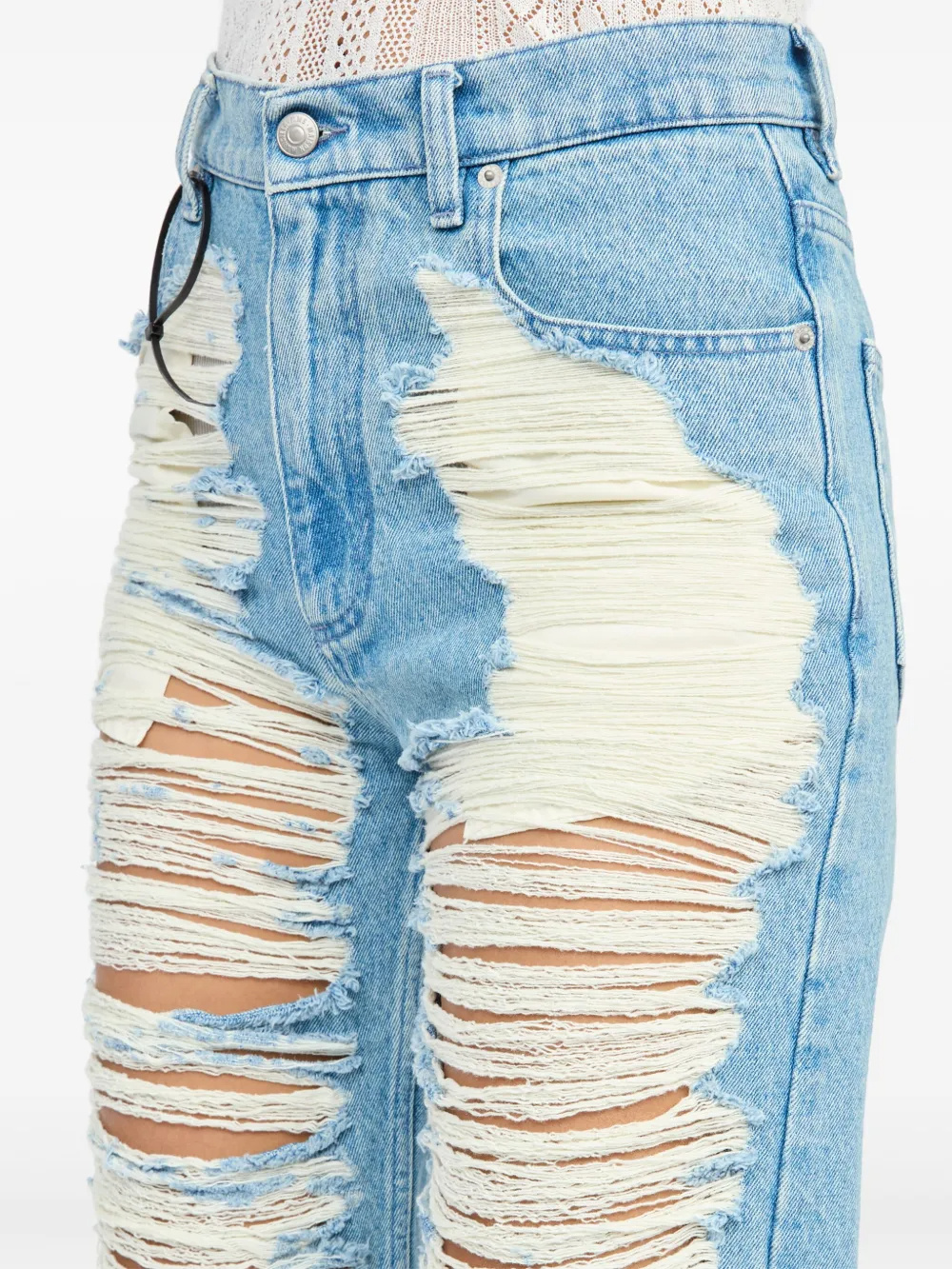 Mm6 Maison Margiela Mm6 By Maison Margiela Distressed Straight Leg Denim Jeans With White Stitching In White