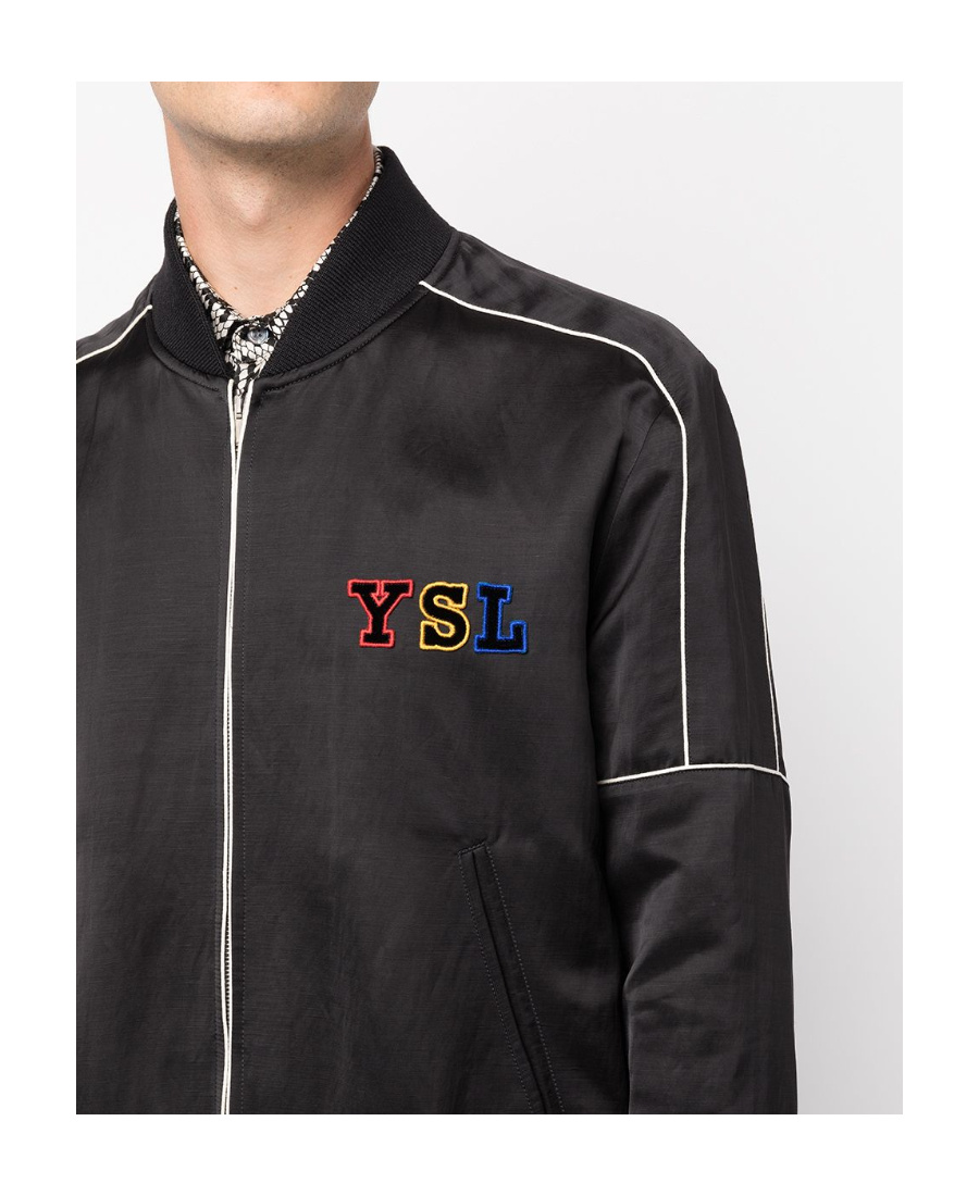Saint Laurent Logo-patch Bomber Jacket In Black
