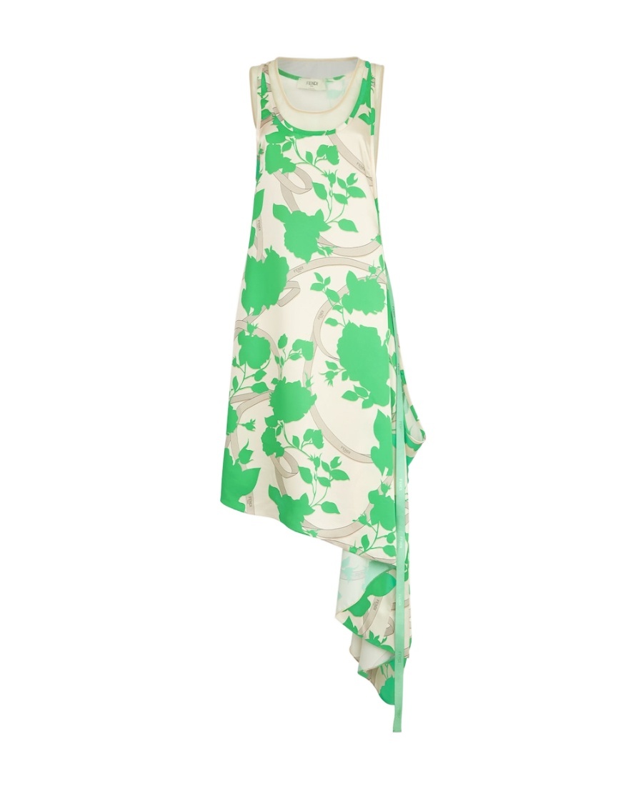 Fendi Multicolour Printed Satin Dress In White