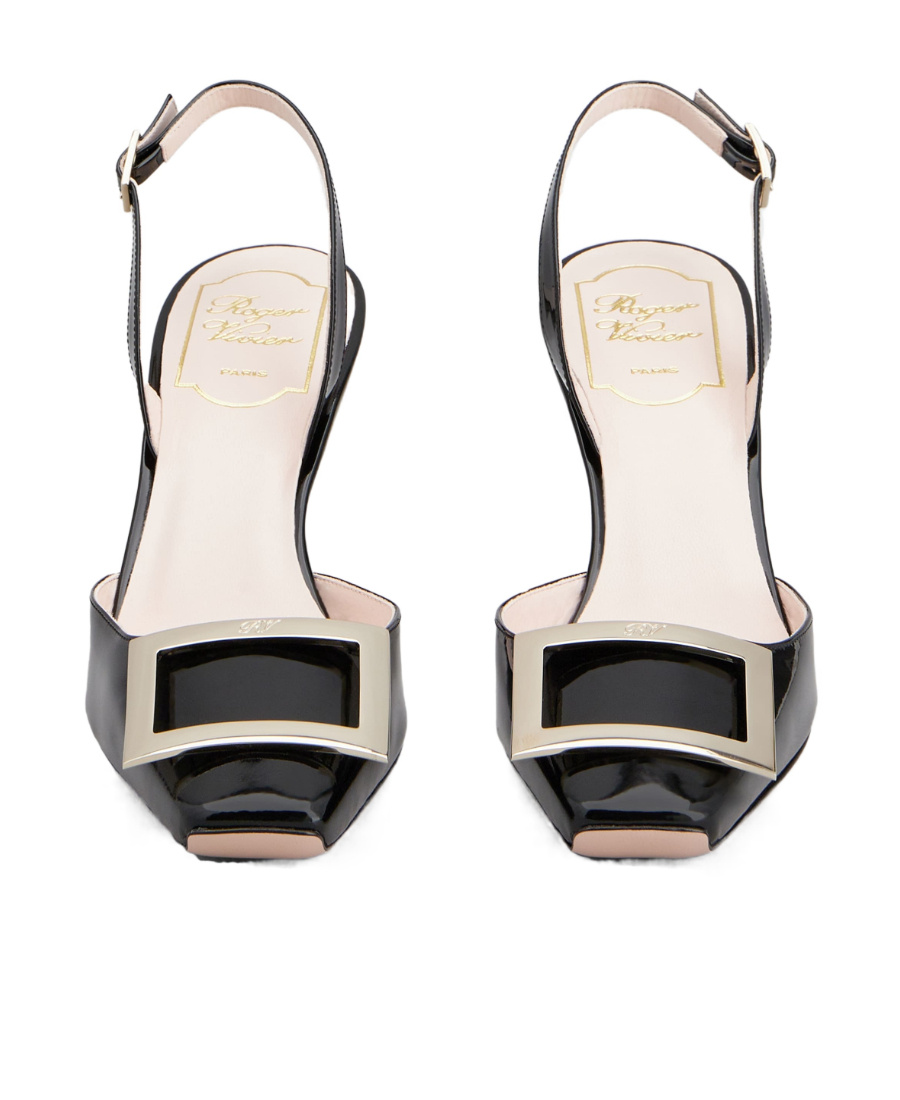 Roger Vivier Trompette Metal Buckle Slingback Pumps In Patent Leather In Black
