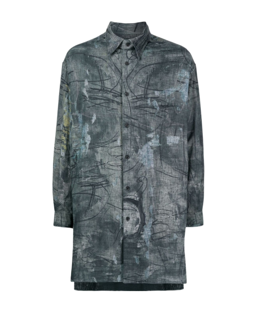 Yohji Yamamoto Long-line Graphic-print Shirt In Green