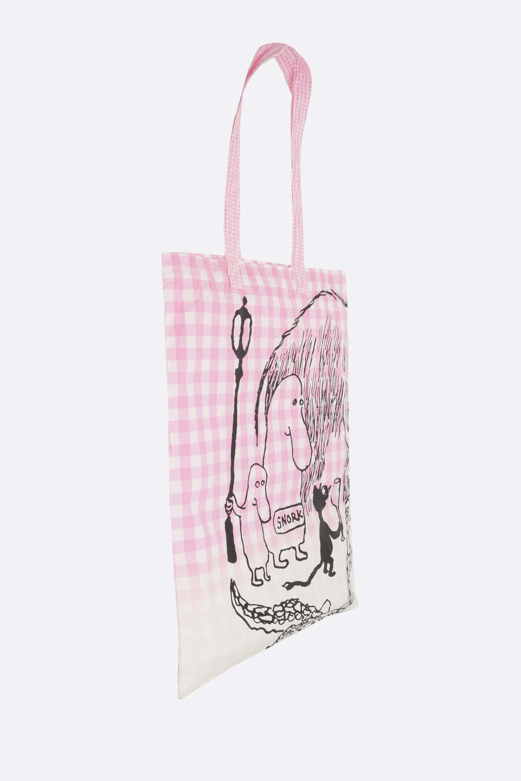 COMME DES GARÇONS CHECK COTTON TOTE BAG WITH GRAPHIC PRINT