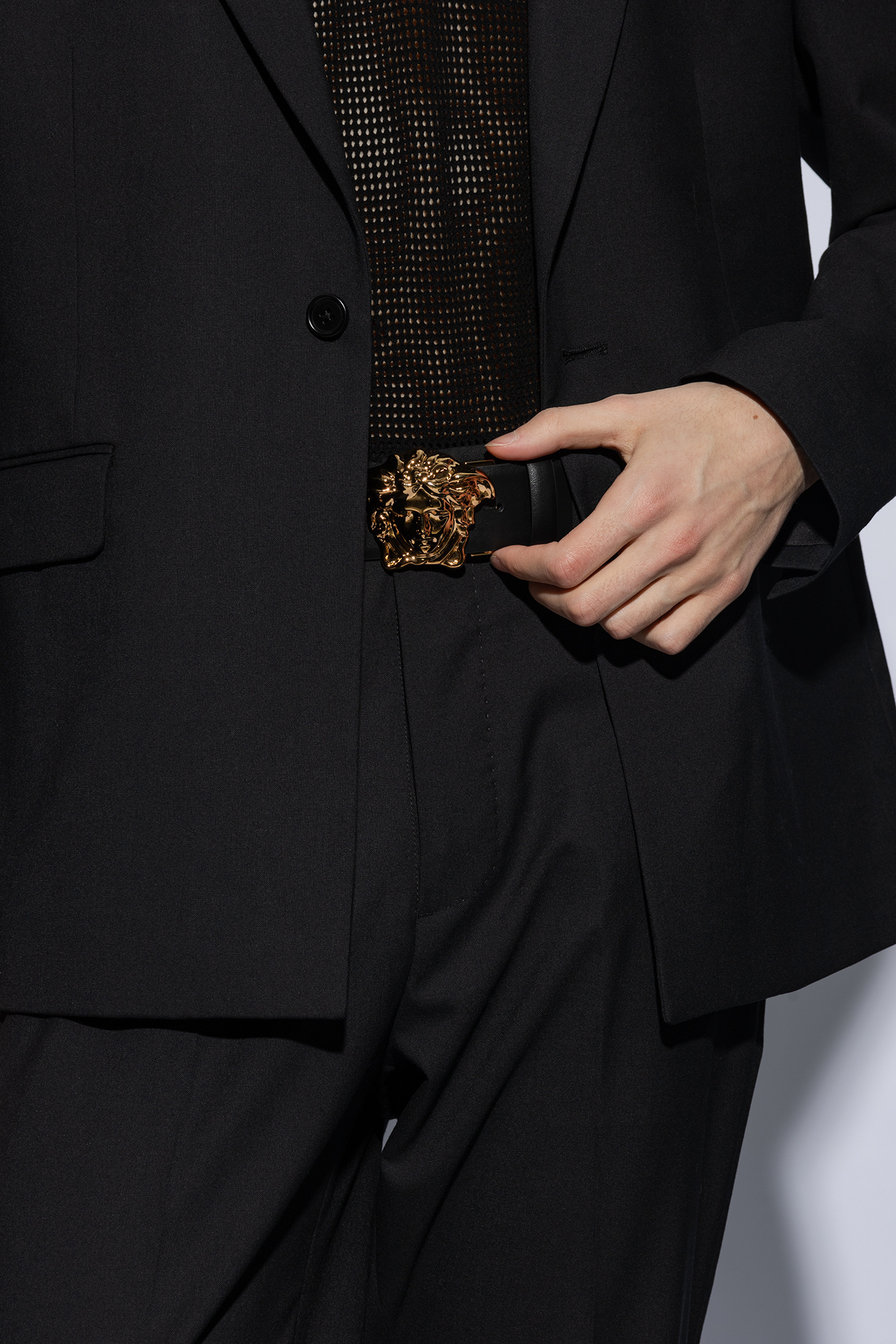 Versace La Medusa Barocco Printed Reversible Belt In Nude