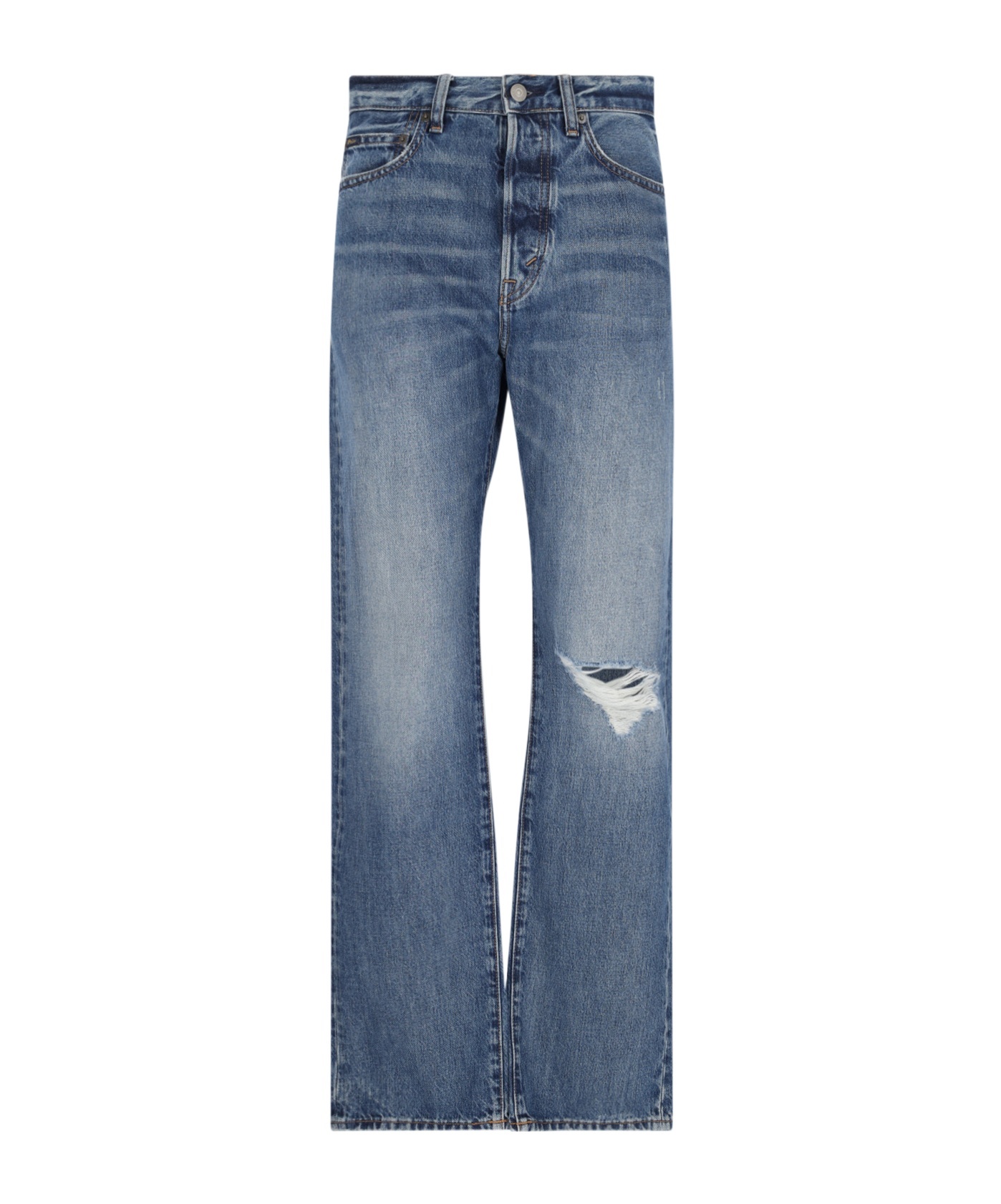 Polo Ralph Lauren Straight Leg Trousers Distressed Detail In Blue