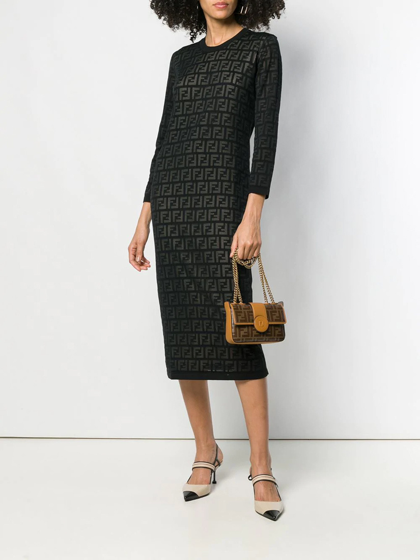 Fendi Printed Casual Dress In Black