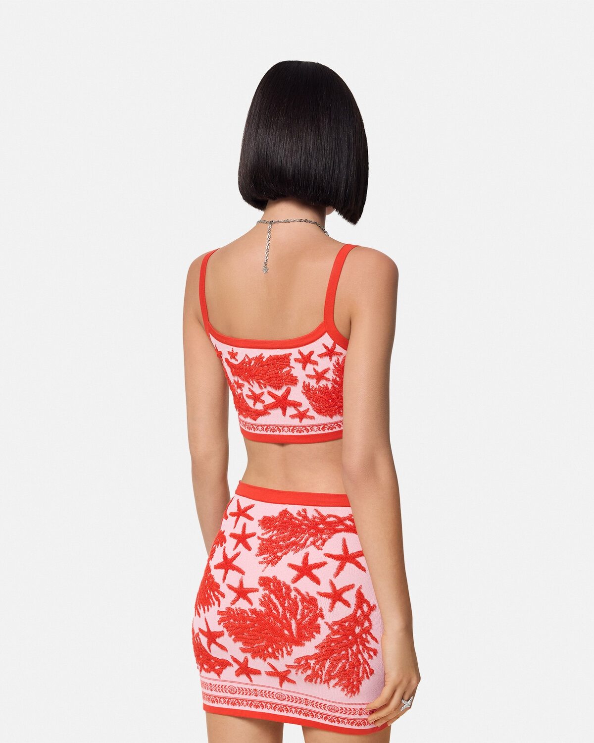 Versace Tresor De La Mer Towel-stitch Jacquard Knit Crop Top In Red