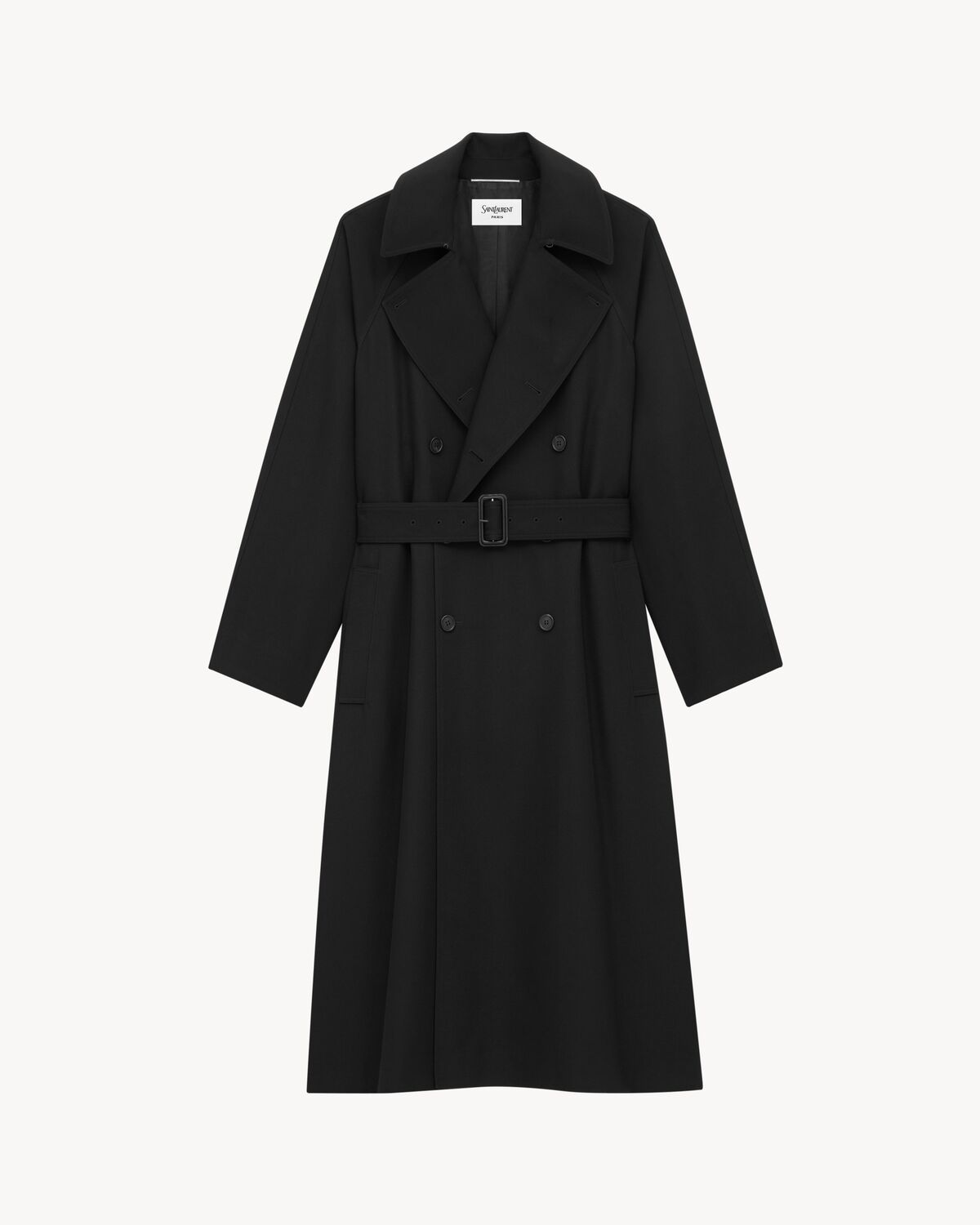 Saint Laurent Long Coat In Grain De Poudre In Black