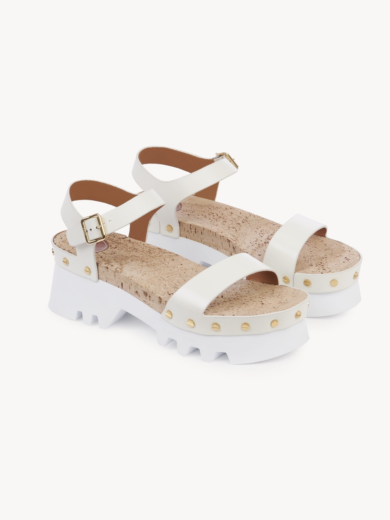 Chloé Stud-embellished Buckle-strap Sandals In White