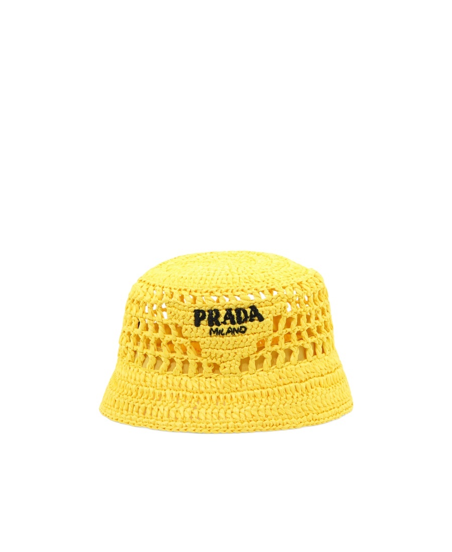 Prada Logo-embroidered Woven Bucket Hat In Yellow