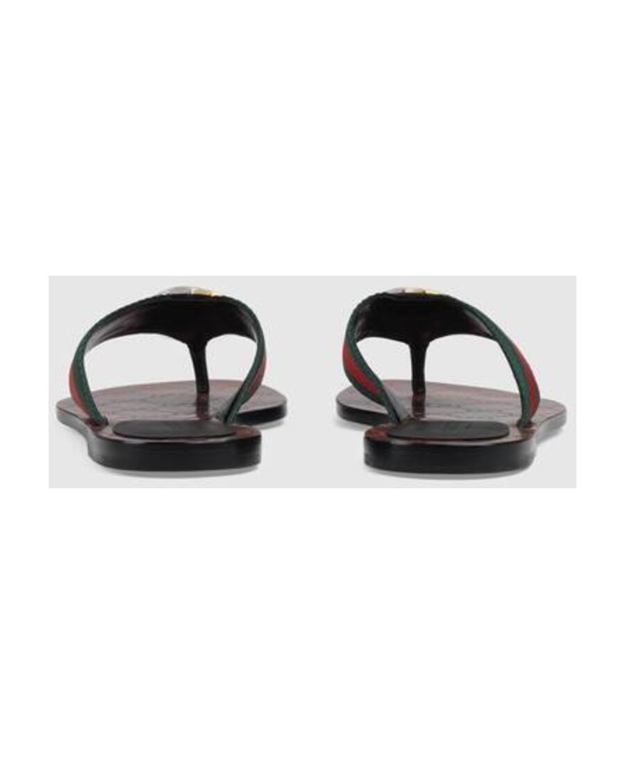 Gucci Gg Web Leather Thong Sandals In Black
