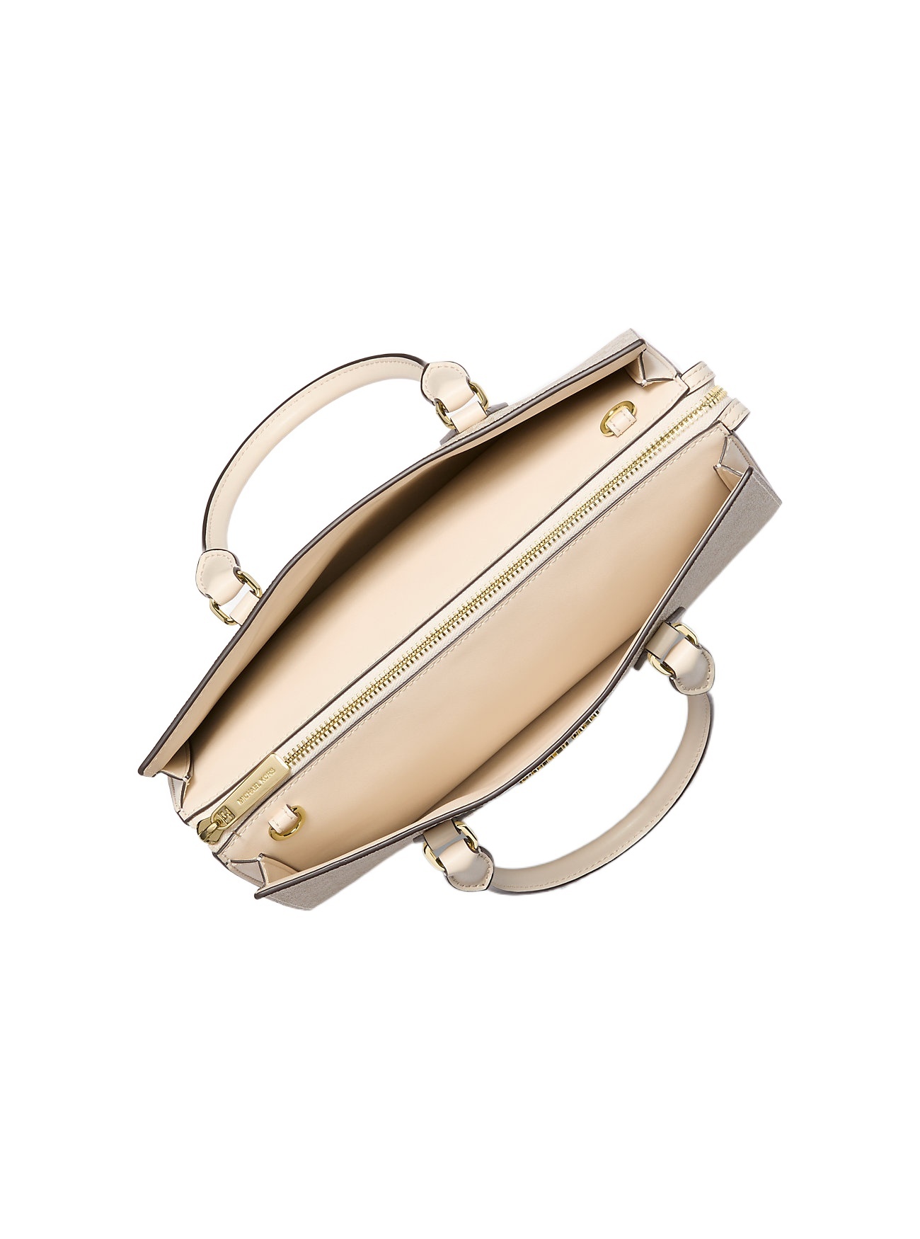 Michael Kors Medium Signature Logo And Metallic Satchel In Nude