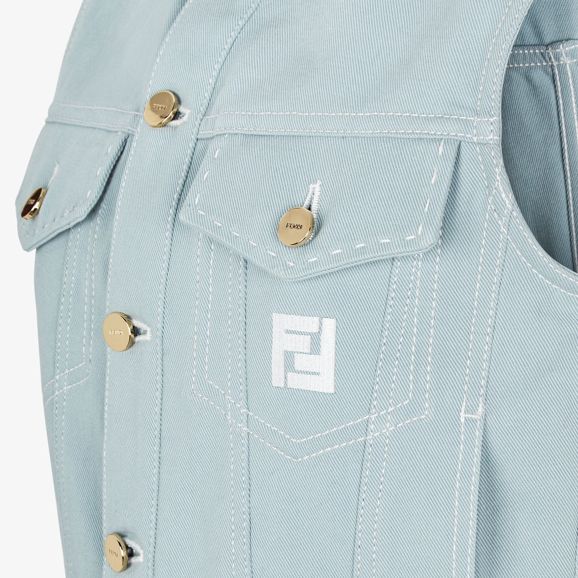 Fendi Ff-motif Denim Gilet In Green