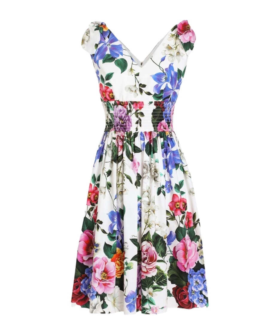 Dolce & Gabbana Multicolor Short Dress With All-over Floral Print In White