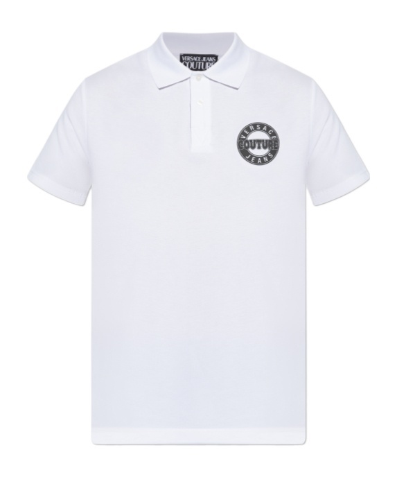 Versace Jeans Couture Logo Print Short-sleeved Polo Shirt In White