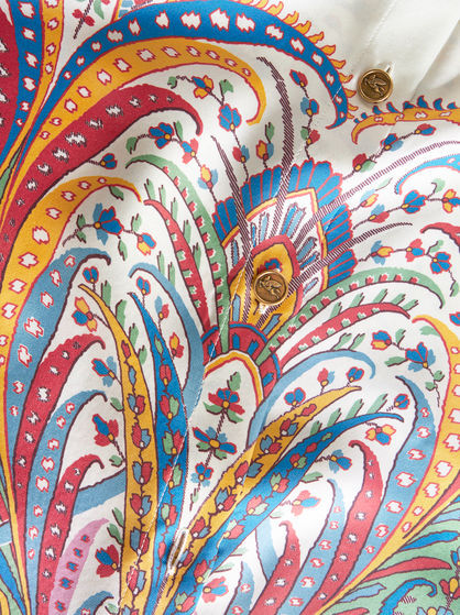 Etro Silk Shirt With Collared Neck And Print In White