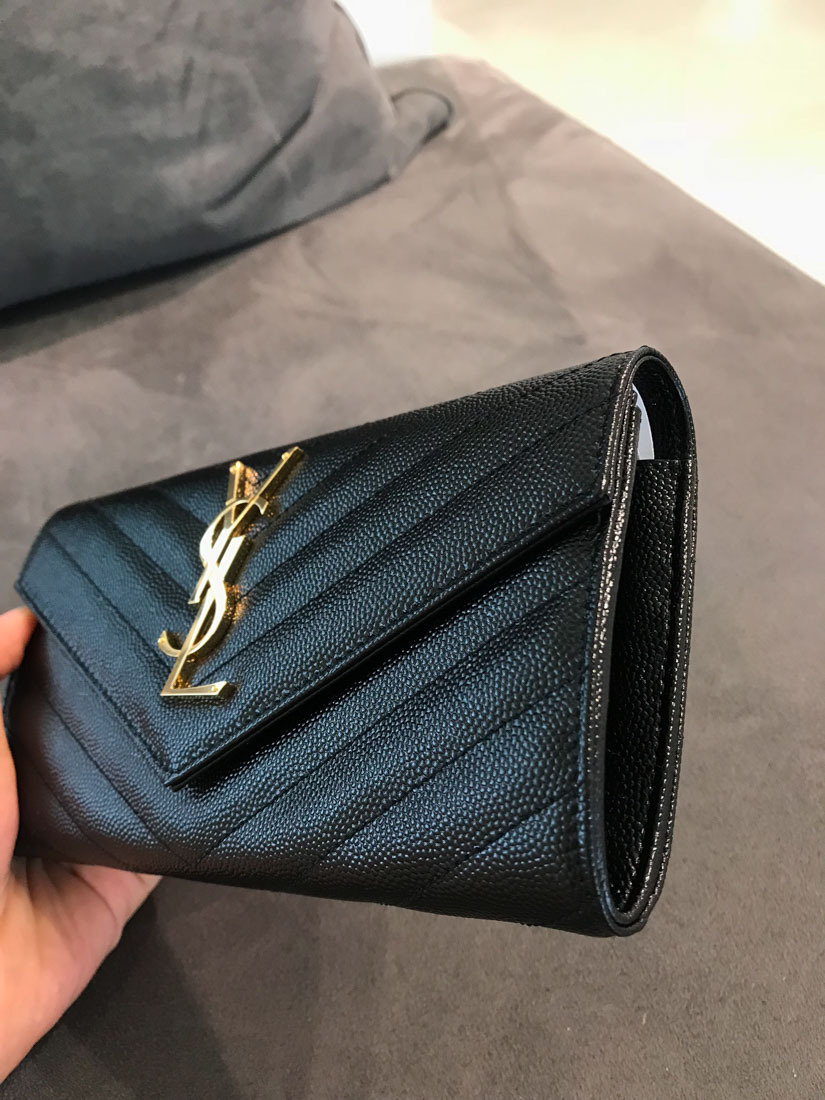 Saint Laurent Cassandre Matelassé Large Flap Wallet In Grain De Poudre Leather Accessories In Black