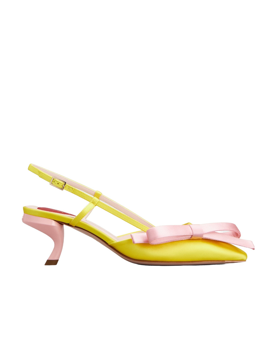 ROGER VIVIER VIRGULE BOW SLINGBACK PUMPS IN SATIN