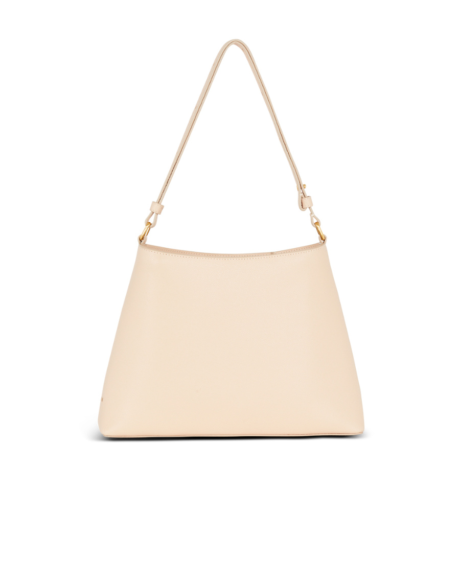 Shop Balmain Emblème Handbag In Grained Leather In Nude