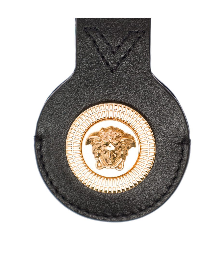 Shop Versace Medusa Plaque Keychain In Black