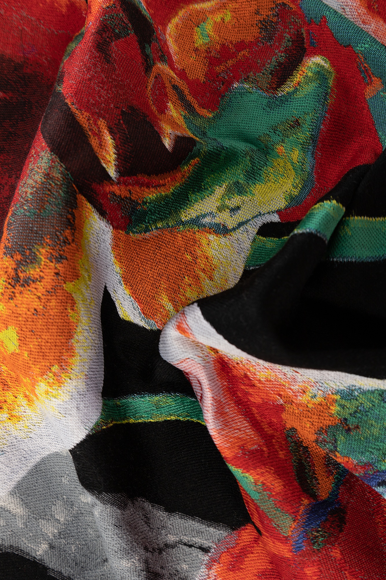 Alexander Mcqueen Orchid Skeleton Stole Wool-blend Scarf In Black