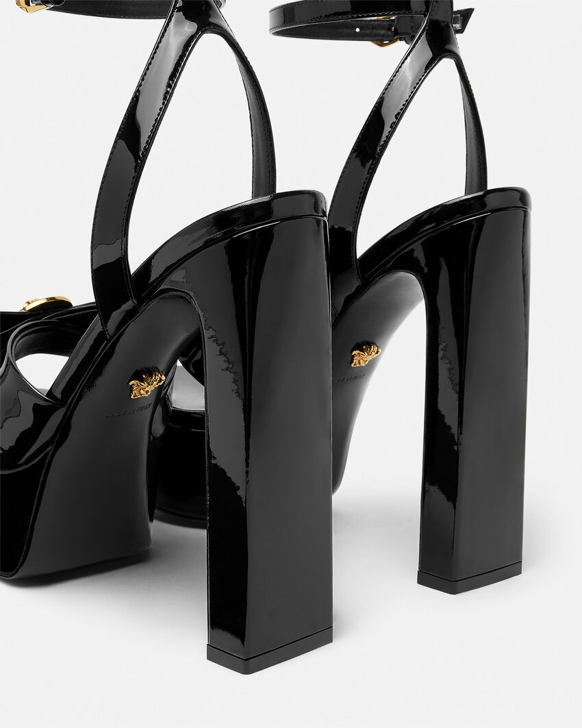 Shop Versace 140mm Gianni Ribbon Sandals In Black