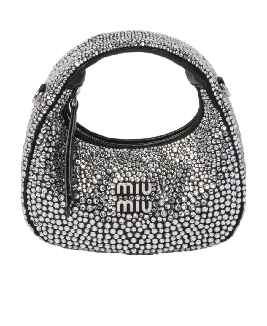 Miu Miu Wander Schultertasche Mit Kristallen In Black