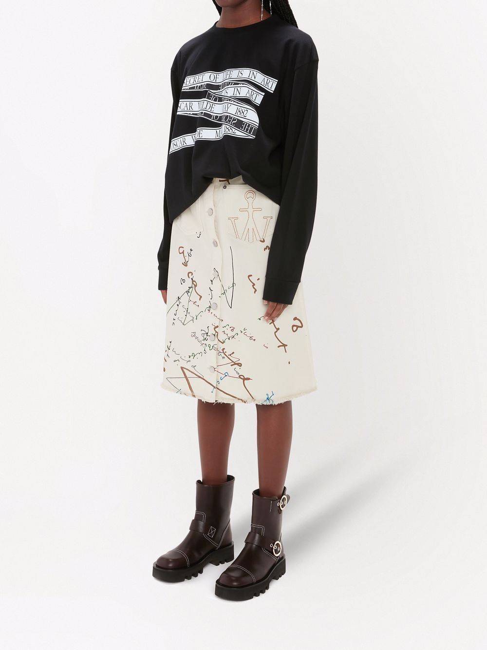 Jw Anderson Oscar Wilde Capsule White Denim Midi Skirt In White
