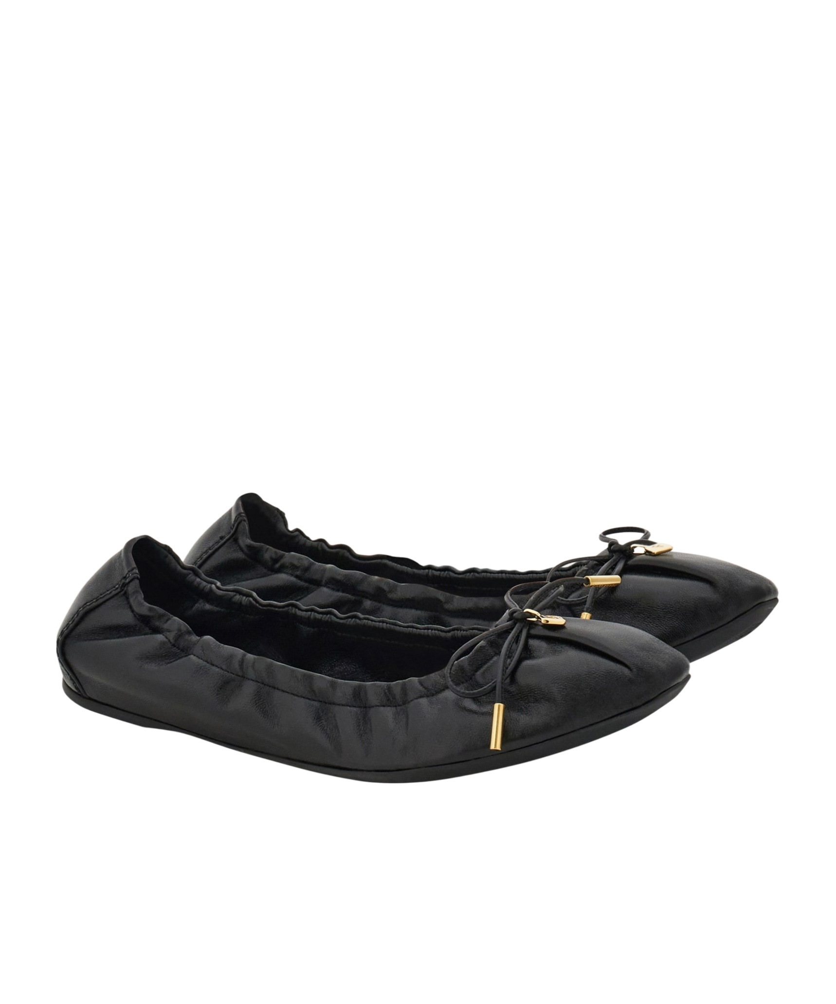 Ferragamo Elasticated Nappa Leather Ballet Flats In Black