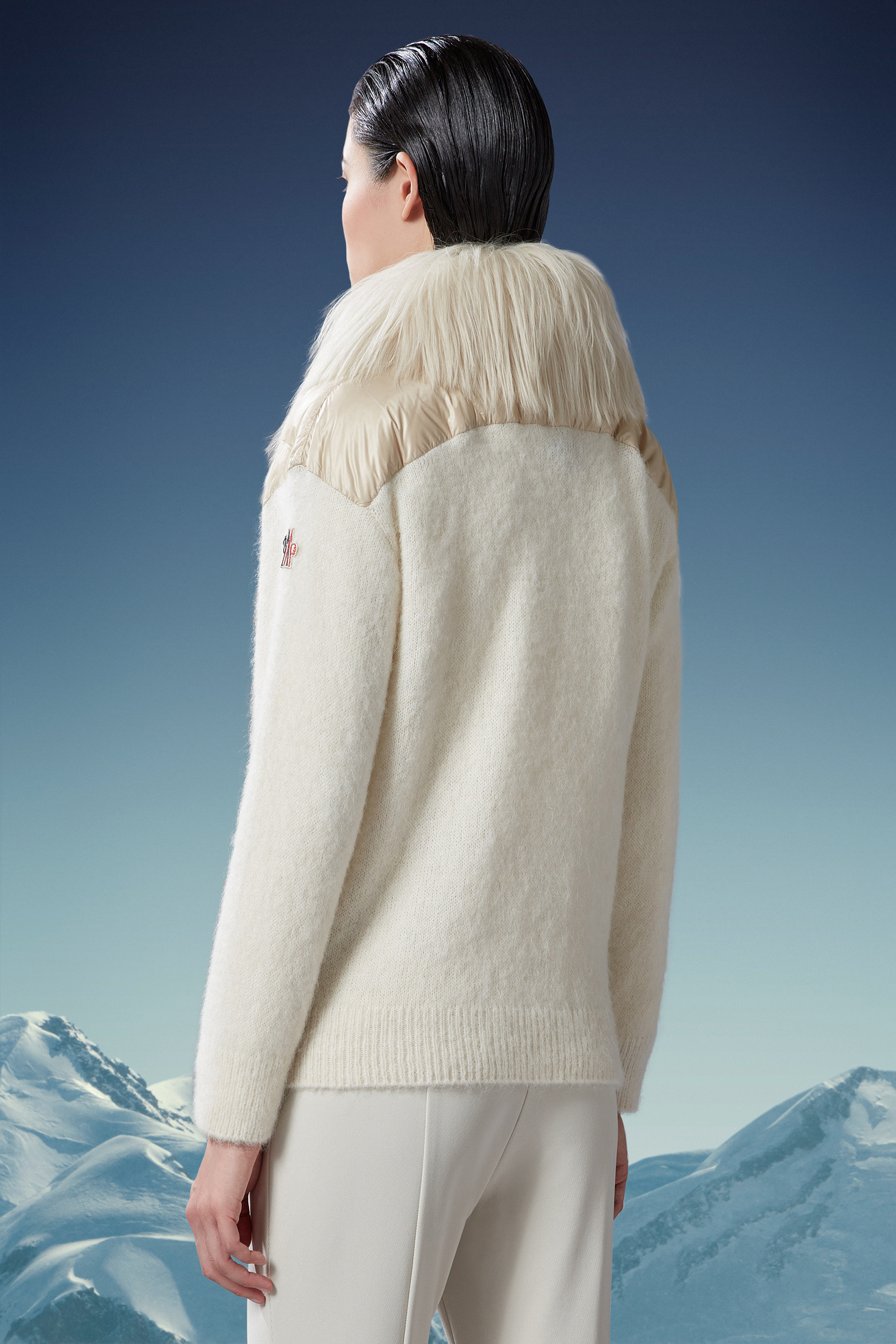 Moncler Panelled Knitted Down Jacket In White