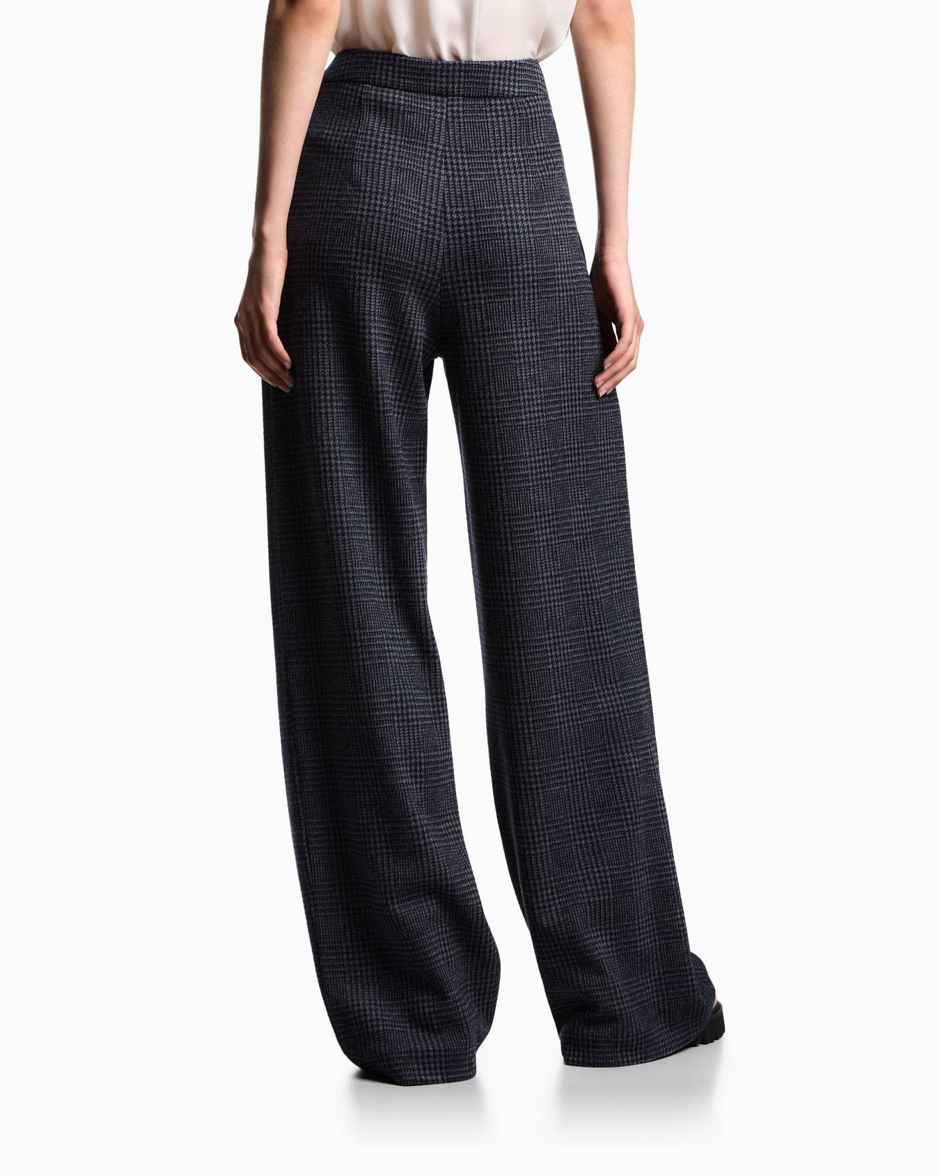 Emporio Armani Asv Icon Prince Of Wales Check Compact Jersey-knit Trousers With Pleats In Blue