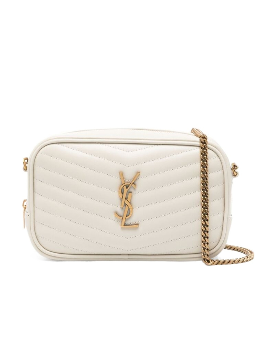 Saint Laurent Lou Logo Plaque Mini Shoulder Bag In White