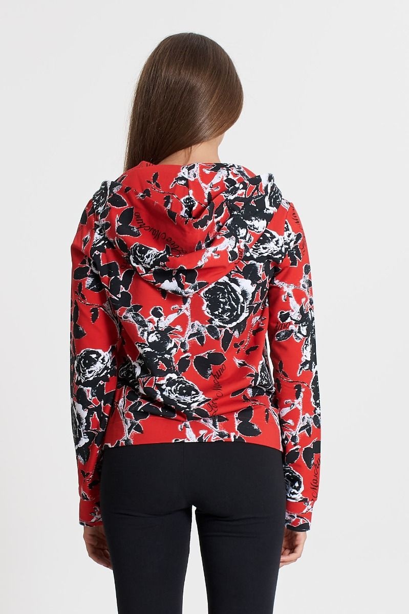 Moschino Printed Hooded Casual Jacket In Black