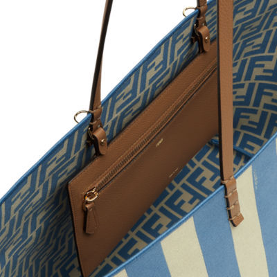 Fendi Large Reversible Shopping Bag With Embroidered Fabric In Blue