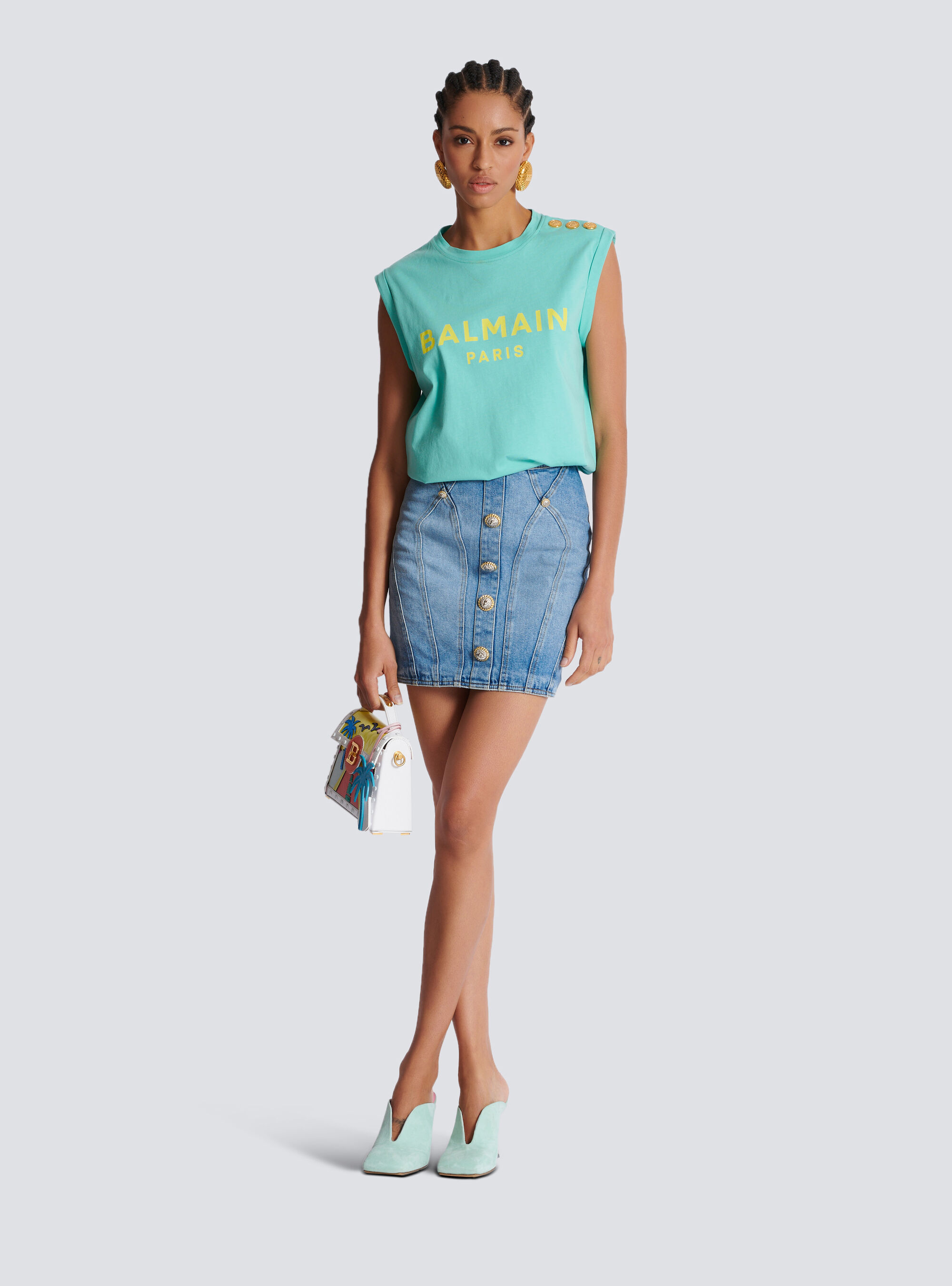 Balmain Organic Cotton Logo Tank Top In Green