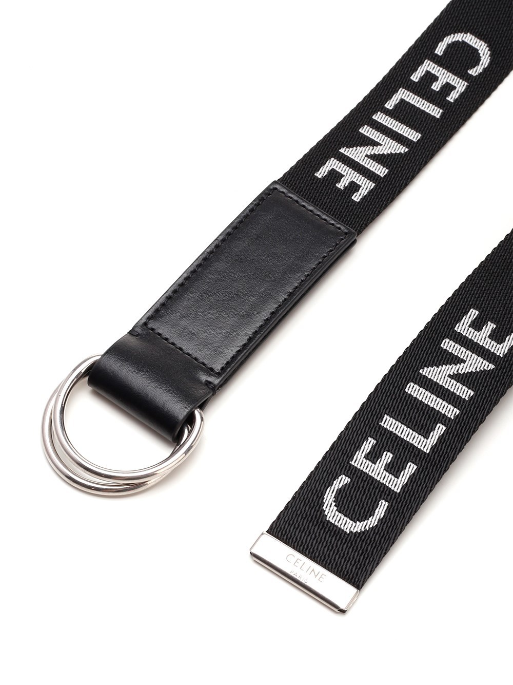 Celine Medium Jacquard Leather Double Ring Belt In Black