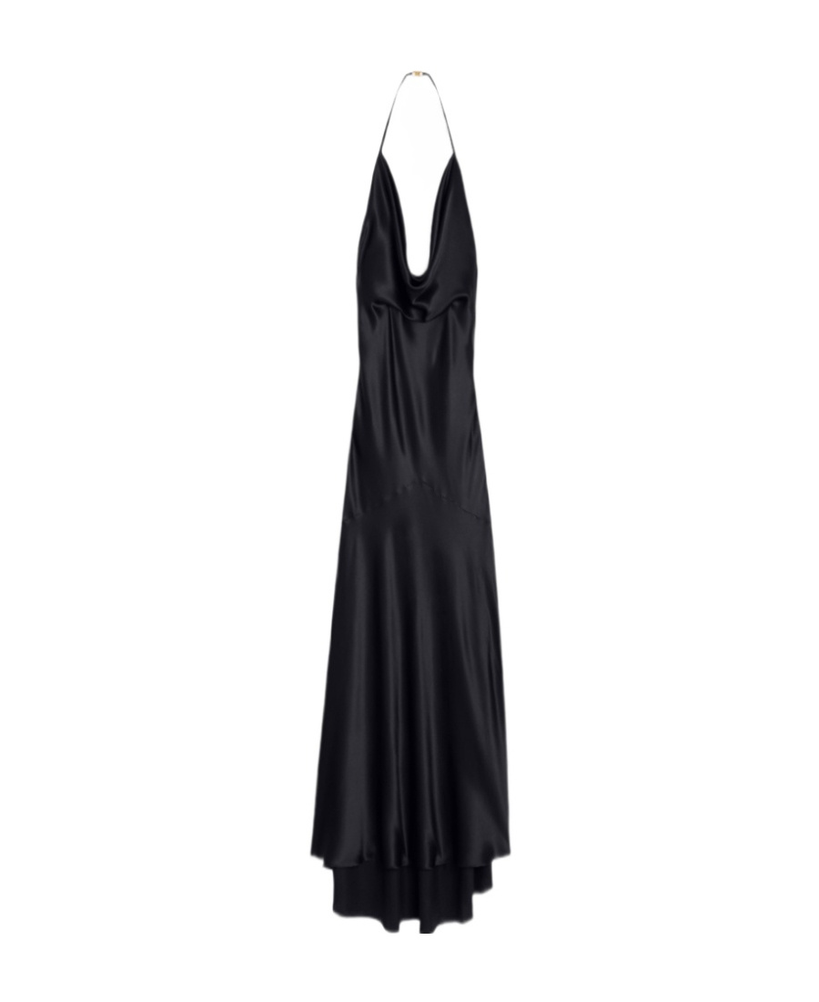 Celine Long Dress With Pleated Details In Black
