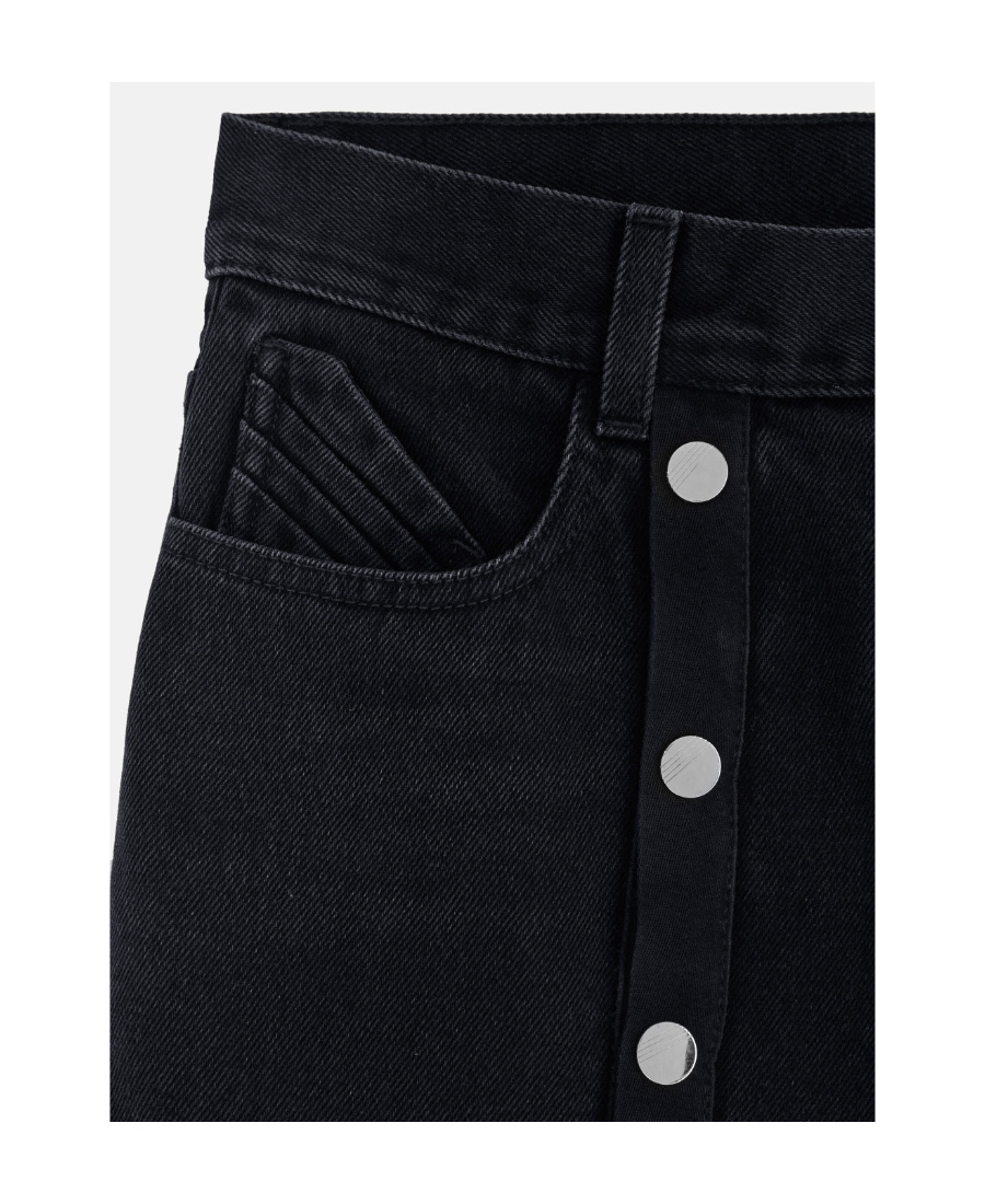 Attico Black Cotton Denim Pants With Logoed Snap Buttons For Women In Black