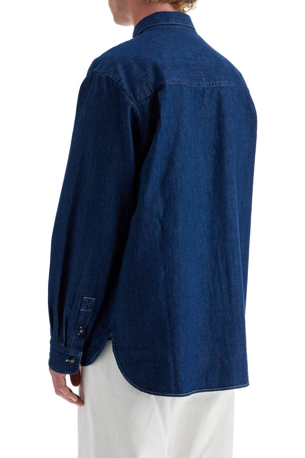 Apc A.p.c. Button-down Denim Shirt With Logo Detail In Blue