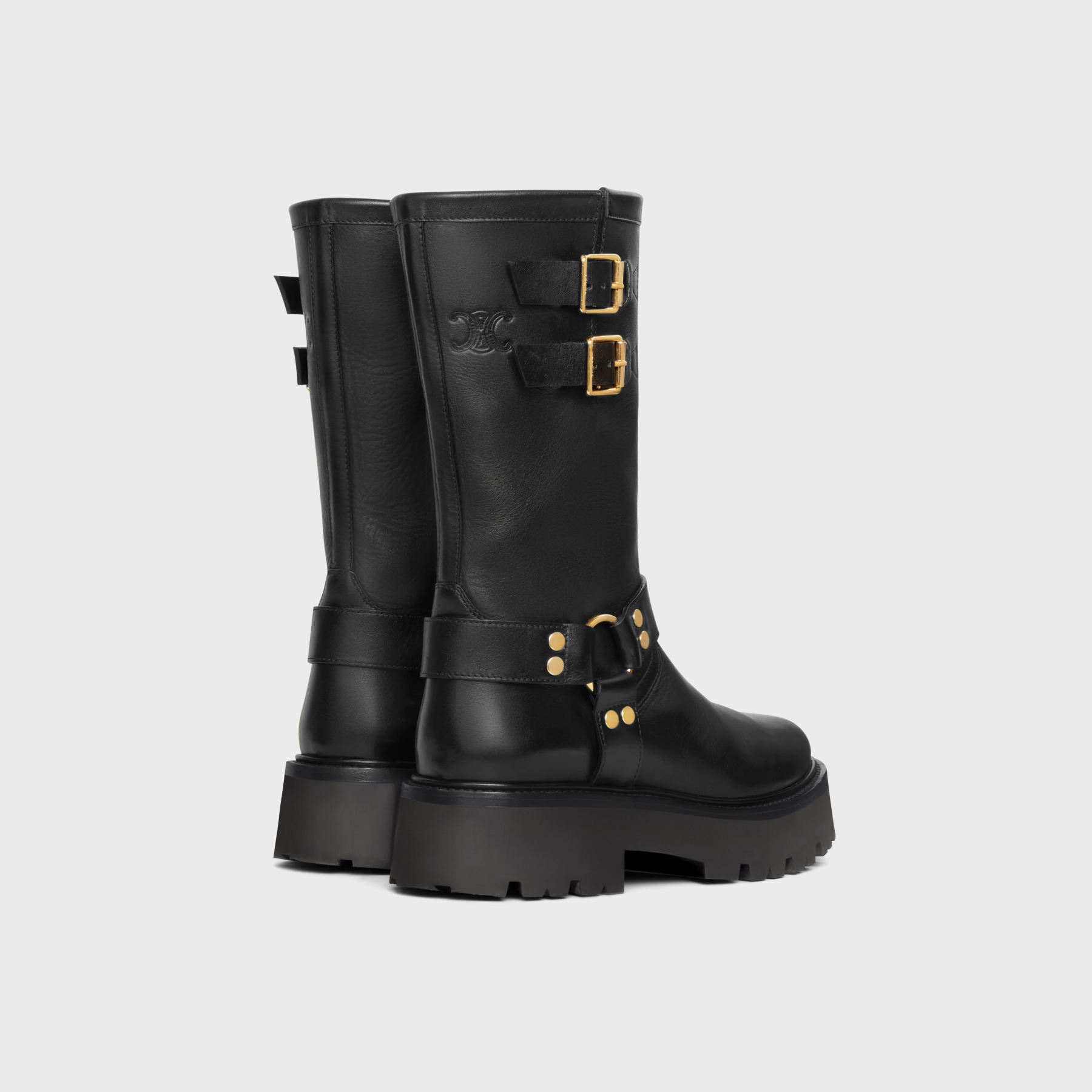 Celine Bulky Buckle Short Boots In Black