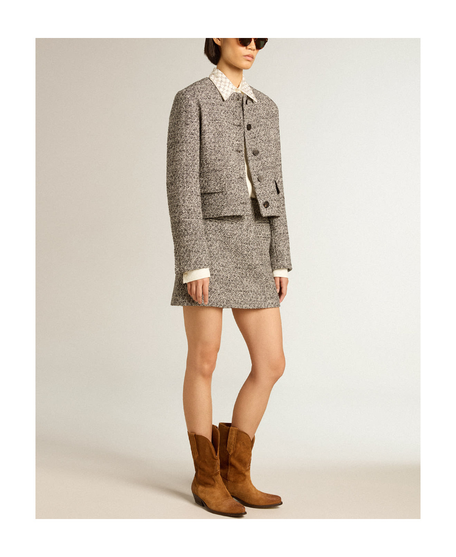 Golden Goose Boxy Cropped Jacket In Gray Bouclé Fabric In Gray