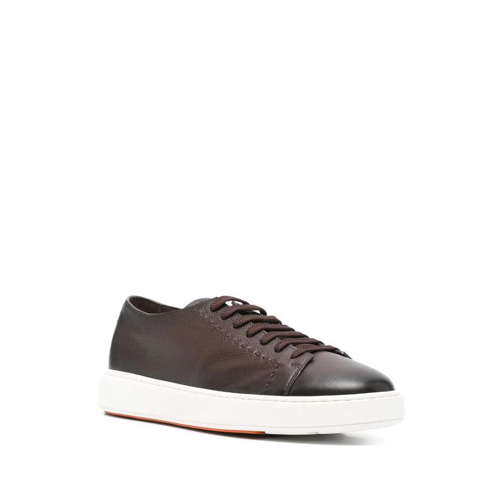 Santoni Round-toe Lace-up Sneakers In Brown