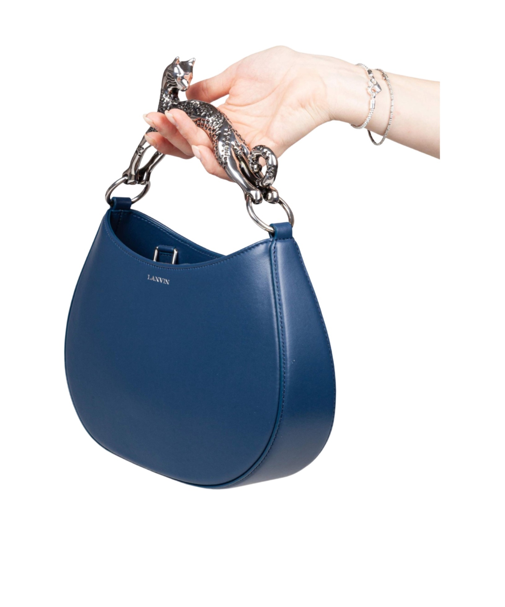 Lanvin Leather Cat Hobo Bag In Blue